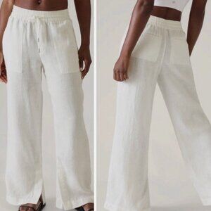 Athleta Retreat Linen High Rise Wide Leg Pants White Womens Size 12 Relaxed